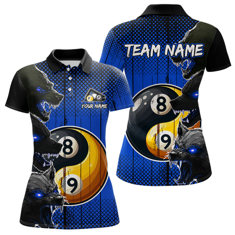 Funny Ying And Yang Eyes Of Wolf Billiard Shirts For Women Custom 8 & 9 Ball Billiard Jerseys | Blue TDM3597