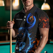 Load image into Gallery viewer, Personalized Orange And Blue Flaming 3D Panther Billiard Shirts For Men, Cool Team Billiard Jerseys TDM3600