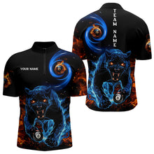 Load image into Gallery viewer, Personalized Orange And Blue Flaming 3D Panther Billiard Shirts For Men, Cool Team Billiard Jerseys TDM3600