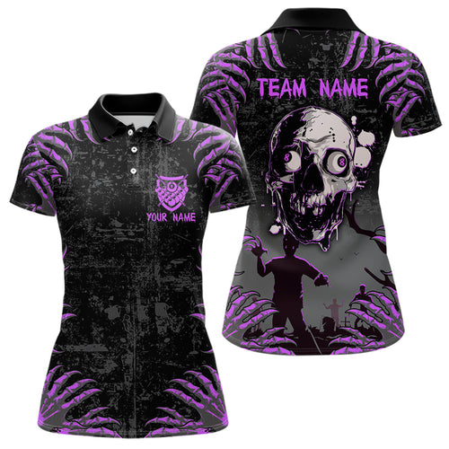 Funny Skull Claw Pattern Custom Women Billiard Shirts, Grunge Purple Black Team Billiard Jerseys TDM3751