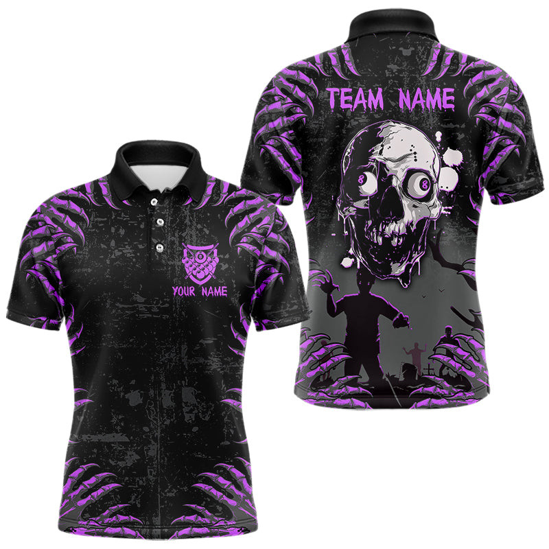 Funny Skull Claw Pattern Custom Men Billiard Shirts, Grunge Purple Black Team Billiard Jerseys TDM3751