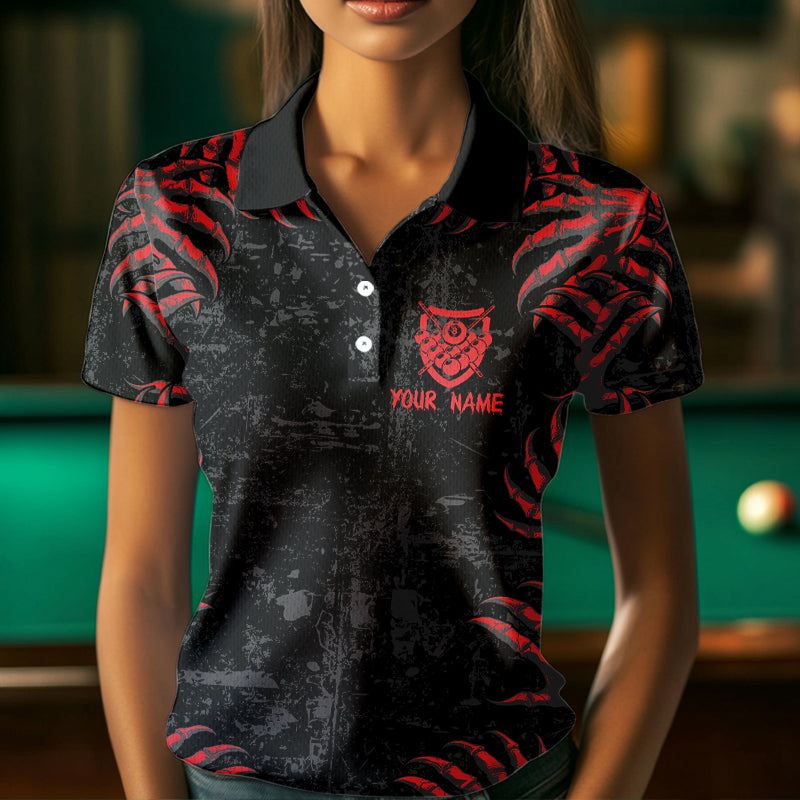 Funny Skull Claw Pattern Custom Women Billiard Shirts, Grunge Red Black Team Billiard Jerseys TDM3752