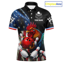 Load image into Gallery viewer, American Flag Rooster Bowling Jersey For Men Custom Patriotic Bowling Shirt Team Polo &amp; 1/4 Zip TDM6119