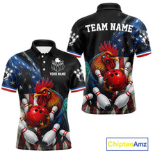 Load image into Gallery viewer, American Flag Rooster Bowling Jersey For Men Custom Patriotic Bowling Shirt Team Polo &amp; 1/4 Zip TDM6119