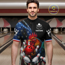 Load image into Gallery viewer, American Flag Rooster Bowling Jersey For Men Custom Patriotic Bowling Shirt Team Polo &amp; 1/4 Zip TDM6119