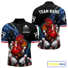 Load image into Gallery viewer, American Flag Rooster Bowling Jersey For Men Custom Patriotic Bowling Shirt Team Polo &amp; 1/4 Zip TDM6119