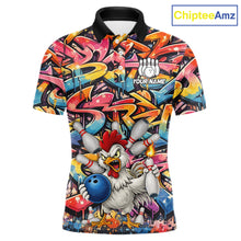 Load image into Gallery viewer, Funny Rooster Graffiti Style Bowling Jersey For Men Custom Bowling Team Jersey Polo &amp; 1/4 Zip TDM6121
