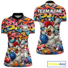 Load image into Gallery viewer, Funny Rooster Graffiti Style Bowling Jersey For Women Custom Bowling Team Jersey Polo &amp; 1/4 Zip TDM6121