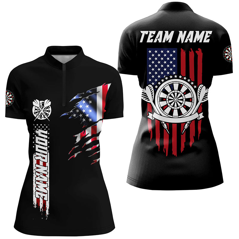 Personalized Retro American Flag Darts Women Quarter-Zip Shirt Custom Patriotic Darts Jersey TDM1477