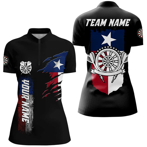 Personalized Retro Texas Flag Darts Women Quarter-Zip Shirts Custom Patriotic Darts Jerseys TDM1479