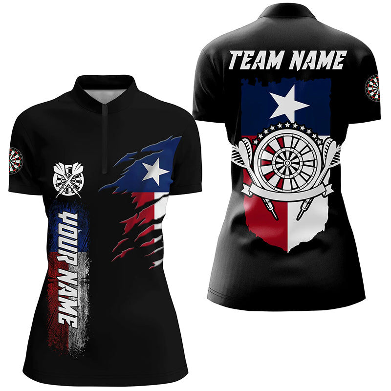 Personalized Retro Texas Flag Darts Women Quarter-Zip Shirts Custom Patriotic Darts Jerseys TDM1479