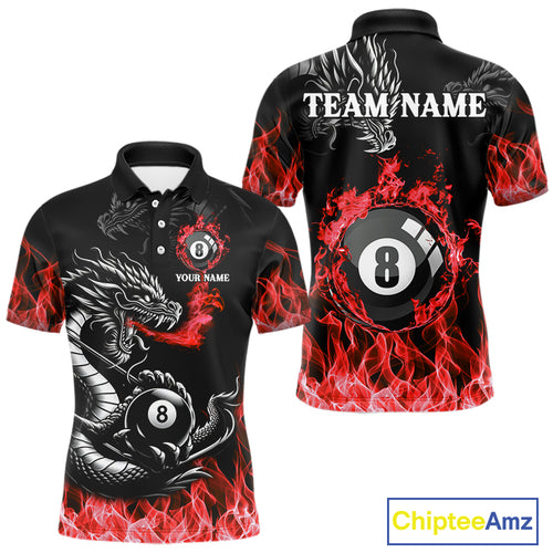 Personalized Red Flaming Dragon 8 Ball Billiard Shirts For Men Custom Team League Billiard Jerseys TDM4220