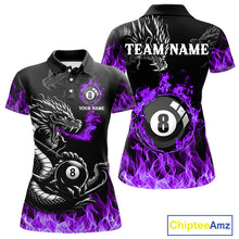 Load image into Gallery viewer, Personalized Purple Flaming Dragon 8 Ball Billiard Shirt For Women, Team League Billiard Jerseys TDM4221
