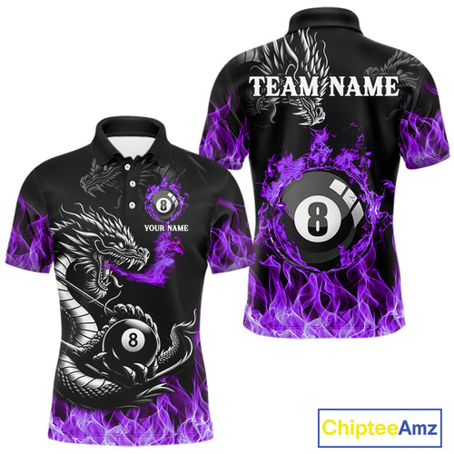 Personalized Purple Flaming Dragon 8 Ball Billiard Shirt For Men, Team League Billiard Jerseys TDM4221