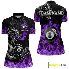 Load image into Gallery viewer, Personalized Purple Flaming Dragon 8 Ball Billiard Shirt For Women, Team League Billiard Jerseys TDM4221