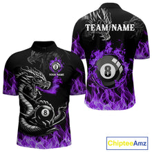 Load image into Gallery viewer, Personalized Purple Flaming Dragon 8 Ball Billiard Shirt For Men, Team League Billiard Jerseys TDM4221