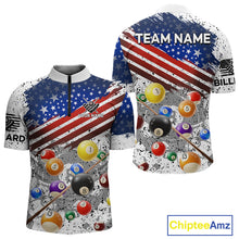 Load image into Gallery viewer, Personalized White Grunge American Flag Billiard Shirt For Men, Patriotic 8 Ball Pool Team Jerseys TDM4224