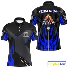 Load image into Gallery viewer, Personalized Blue Black 8 Ball Pool Shirt For Men Custom Billiard League Team Jersey Polo, 1/4 Zip TDM4226