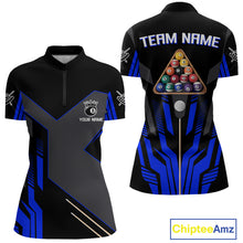 Load image into Gallery viewer, Personalized Blue Black 8 Ball Pool Shirt For Women Custom Billiard League Team Jersey Polo, 1/4 Zip TDM4226