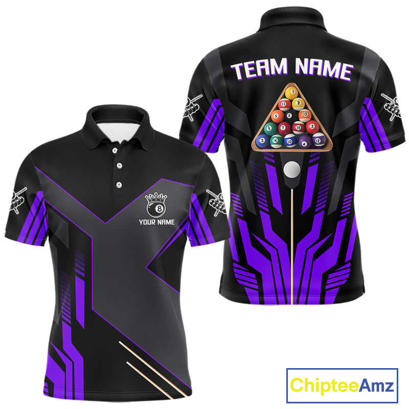 Personalized Purple Black 8 Ball Pool Shirt For Men, Billiard League Team Jersey Polo & 1/4 Zip TDM4227