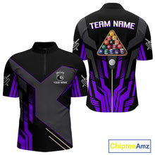 Load image into Gallery viewer, Personalized Purple Black 8 Ball Pool Shirt For Men, Billiard League Team Jersey Polo &amp; 1/4 Zip TDM4227