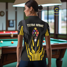 Load image into Gallery viewer, Personalized Yellow Black 9 Ball Pool Shirt For Women, Billiard League Team Jersey Polo &amp; 1/4 Zip TDM4228