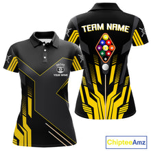Load image into Gallery viewer, Personalized Yellow Black 9 Ball Pool Shirt For Women, Billiard League Team Jersey Polo &amp; 1/4 Zip TDM4228