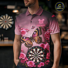 Load image into Gallery viewer, Man wearing a butterfly and rose darts jersey front view.