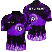 Load image into Gallery viewer, Personalized Purple 8 Ball Flame Thunder Lightning Billiard Shirts For Men, Pool Team League Shirts TDM2053