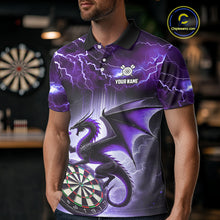 Load image into Gallery viewer, Custom Purple Thunder Lightning Dragon Darts Shirt For Men, Darts League Jersey Polo &amp; 1/4 Zip TDM4385