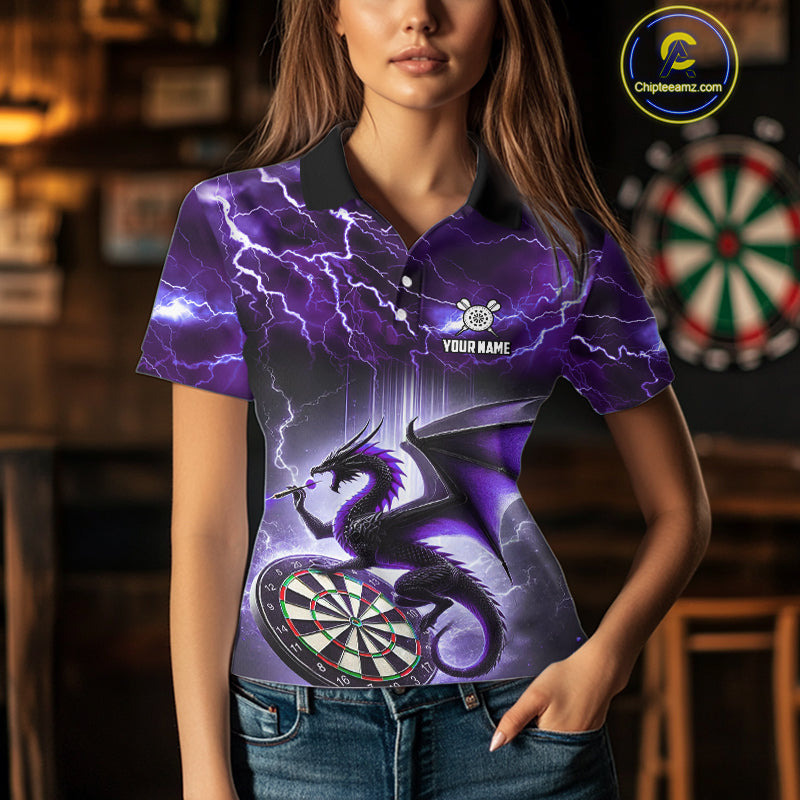 Custom Purple Thunder Lightning Dragon Darts Shirt For Women, Darts League Jersey Polo & 1/4 Zip TDM4385