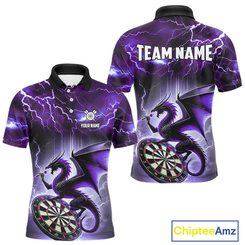 Custom Purple Thunder Lightning Dragon Darts Shirt For Men, Darts League Jersey Polo & 1/4 Zip TDM4385