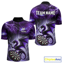 Load image into Gallery viewer, Custom Purple Thunder Lightning Dragon Darts Shirt For Men, Darts League Jersey Polo &amp; 1/4 Zip TDM4385