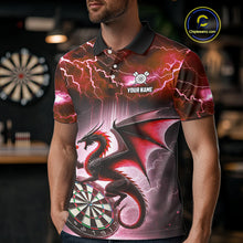 Load image into Gallery viewer, Custom Red Thunder Lightning Dragon Darts Shirt For Men, Darts League Jersey Polo &amp; 1/4 Zip TDM4386