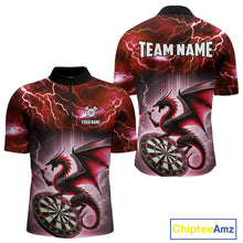Load image into Gallery viewer, Custom Red Thunder Lightning Dragon Darts Shirt For Men, Darts League Jersey Polo &amp; 1/4 Zip TDM4386