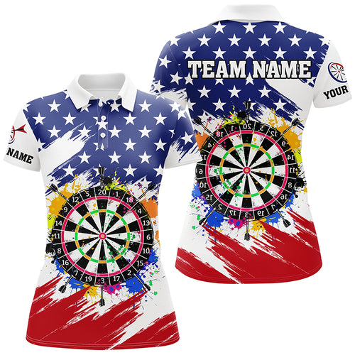 Colorful Dartboard American Flag Custom Patriotic Darts Shirts For Women, Darts Team Jerseys |White TDM2269