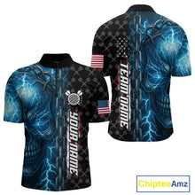 Load image into Gallery viewer, Personalized Blue Darts Skull Thunder Lightning Darts Shirt For Men, US Flag Darts Team Jersey TDM4613