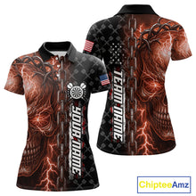 Load image into Gallery viewer, Personalized Orange Darts Skull Thunder Lightning Darts Shirt For Women, US Flag Darts Team Jersey TDM4615