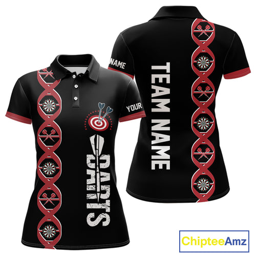 Personalized DNA Darts Shirt For Women Custom Black And Red Funny Darts Jersey Team Polo & 1/4 Zip TDM4617