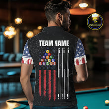 Load image into Gallery viewer, Personalized Grunge American Flag Men&#39;s Billiard Shirt, Patriotic Pool Team Shirt Polo &amp; 1/4 Zip TDM5242