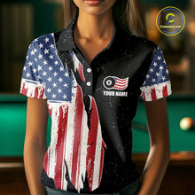 Load image into Gallery viewer, Personalized Grunge American Flag Women&#39;s Billiard Shirt Custom 8 Ball Pool Billiard Team Jersey TDM5243