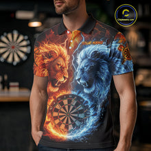 Load image into Gallery viewer, Blue And Orange Water Fire Lion Darts Shirt For Men Custom Lightning Dart Jerseys Polo &amp; 1/4 Zip TDM5249