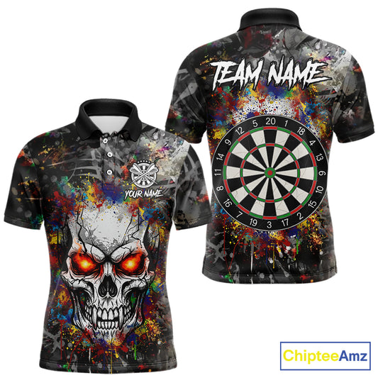 Colorful Grunge Skull Darts Polo & Quarter Zip For Men Custom Darts Team Jersey, Funny Darts Gifts TDM5503