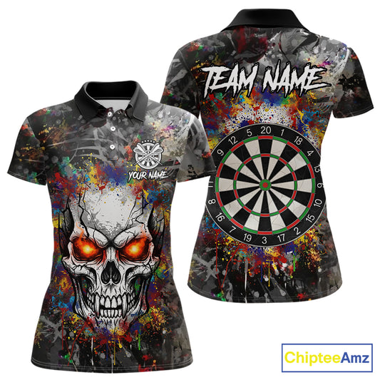 Colorful Grunge Skull Darts Polo & Quarter Zip For Women Custom Darts Team Jersey, Funny Darts Gifts TDM5503