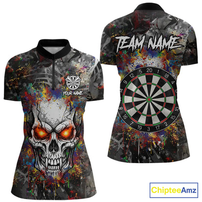 Colorful Grunge Skull Darts Polo & Quarter Zip For Women Custom Darts Team Jersey, Funny Darts Gifts TDM5503