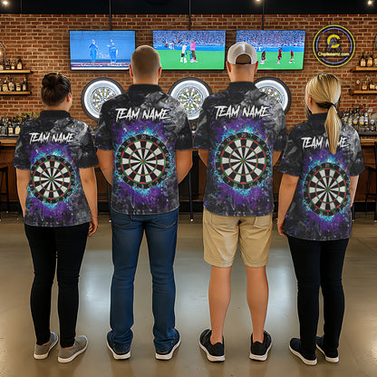Blue Purple Grunge Skull Darts Polo & 1/4 Zip For Men Custom Darts Team Jersey, Funny Darts Gifts TDM5504