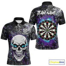 Load image into Gallery viewer, Blue Purple Grunge Skull Darts Polo &amp; 1/4 Zip For Men Custom Darts Team Jersey, Funny Darts Gifts TDM5504