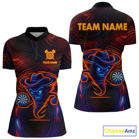 Funny Neon Tornado Darts Polo & Quarter Zip For Women Custom Darts Team Jersey, Darts Outfit TDM5505