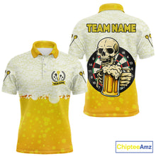 Load image into Gallery viewer, Personalized Funny Beer Skull Darts Shirt For Men Custom Yellow Darts Team Jersey, Darts Gifts TDM5507