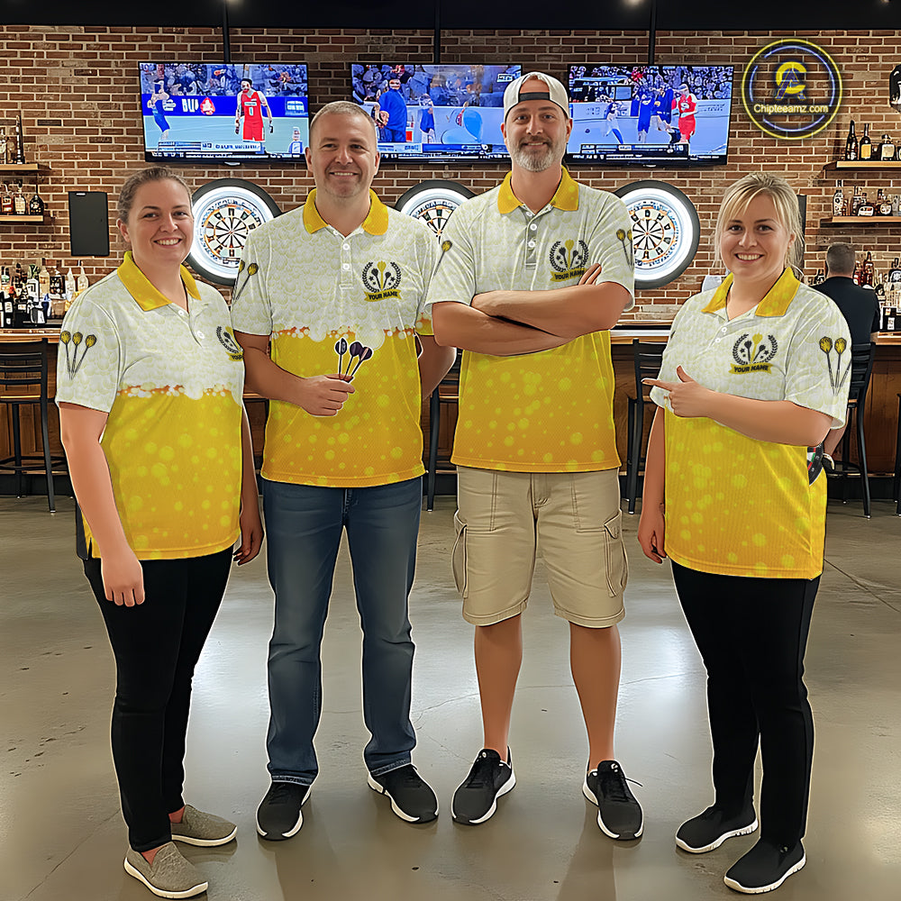 Personalized Yellow Funny Beer Darts Shirt For Men Custom Darts Jersey Team Polo & 1/4 Zip TDM5508